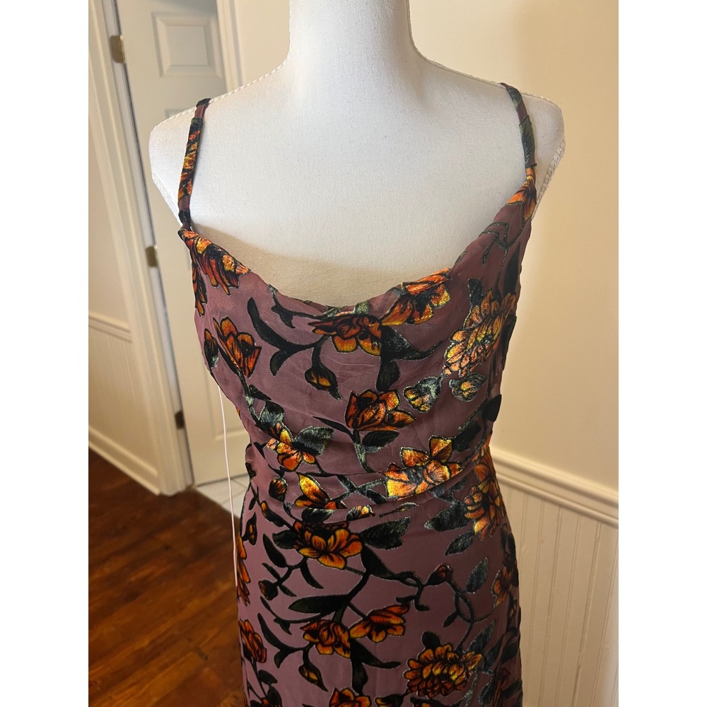 Lulus Romance Brown Burnout Velvet Floral Cowl Neck Maxi Dress Slit Gown size S - Picture 7 of 15